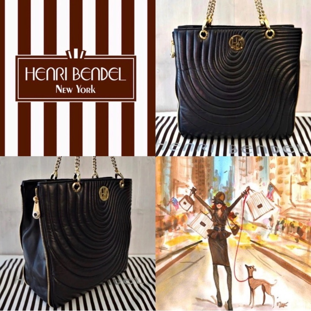 Henri Bendel NYC Lambskin Quilted Leather No 7 Dog Walk Zip Chain Shoulder Bag - Picture 5 of 6